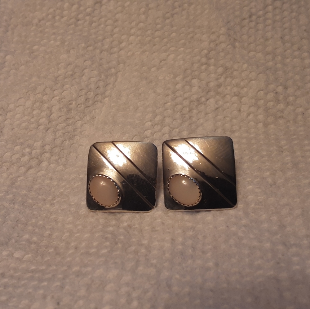 STERLING ROSE QUARTZ NAVAJO EARRINGS